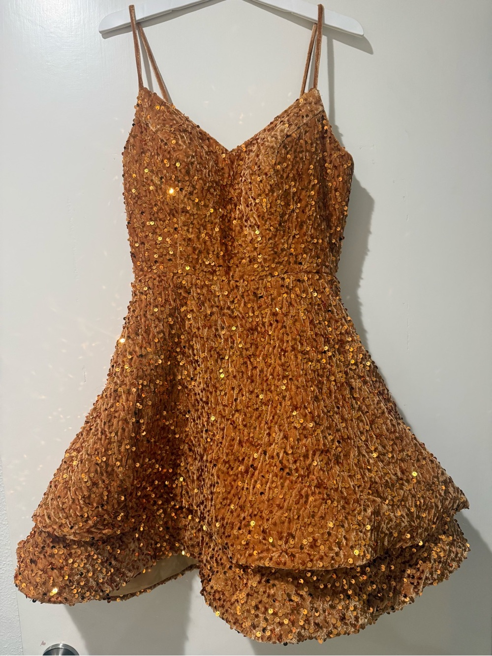 Gold Sequin Spaghetti-Strap Party Dress